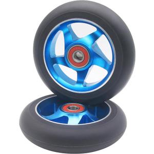 2Pcs 100 mm Pro Stunt Scooter Wheels with ABEC 9 Bearings for MGP/Razor/Lucky/Envy/Vokul Pro Scooters Replacement Wheels (Black-Blue)