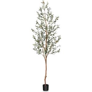 Artificial Olive Tree, 7FT Tall Fake Silk Plants with Natural Wood Trunk Faux Potted Tree for Home Decor Indoor Office Porch, Set of 1