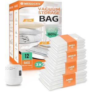 9 Pack Vacuum Storage Bags with Electric Pump,Vacuum Seal Bags for Clothing, Small, Medium, Large, and, Jumbo Space Saver Bags for Travel, Luggage Compression Packing