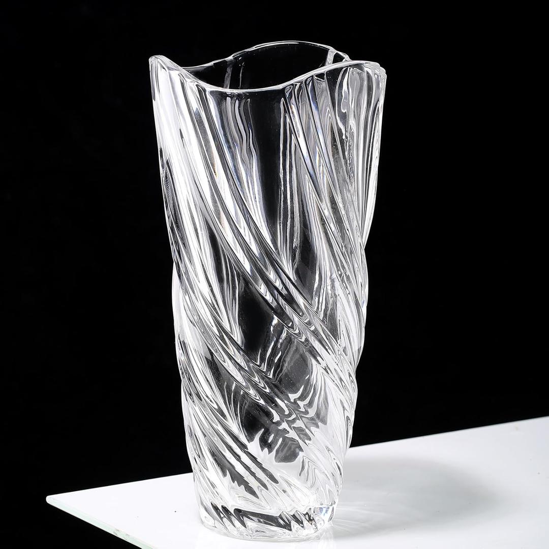 Glass Vase,Elegant Spiral Decorative Centerpiece for Home, Office,Wedding, Stylish Blown Glass Flower Vase, Clear (11.6" Hight)
