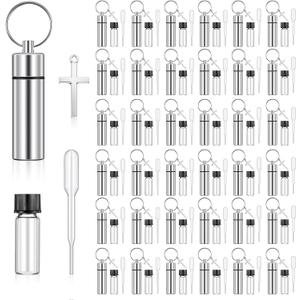 Tandefio 20 Set Holy Water Oil Bottles Anointing Catholic Christian Holy Water Clear Oil Bottles with Eyedropper Anointing Container Keychain Cross Pendant Empty Glass Vial Precision Dropper