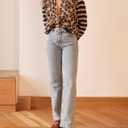 Women's Leopard Striped Cardigan Open Front Color Block Button Down Knit Sweater Fall Cropped Coat (XL)