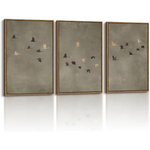Vaskuro Large Framed Art, Modern Abstract Picture, Sage Green Decor, 3 Pcs, 24"L x 16"W X 3
