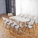 8ft Folding Table 96 inch, Heavy Duty 8 Foot Portable Plastic Foldable Table with Handle and Fold-in-Half Design, Blow Molded Tabletop for Outdoor, Indoor, Party, Dining and Camping, White