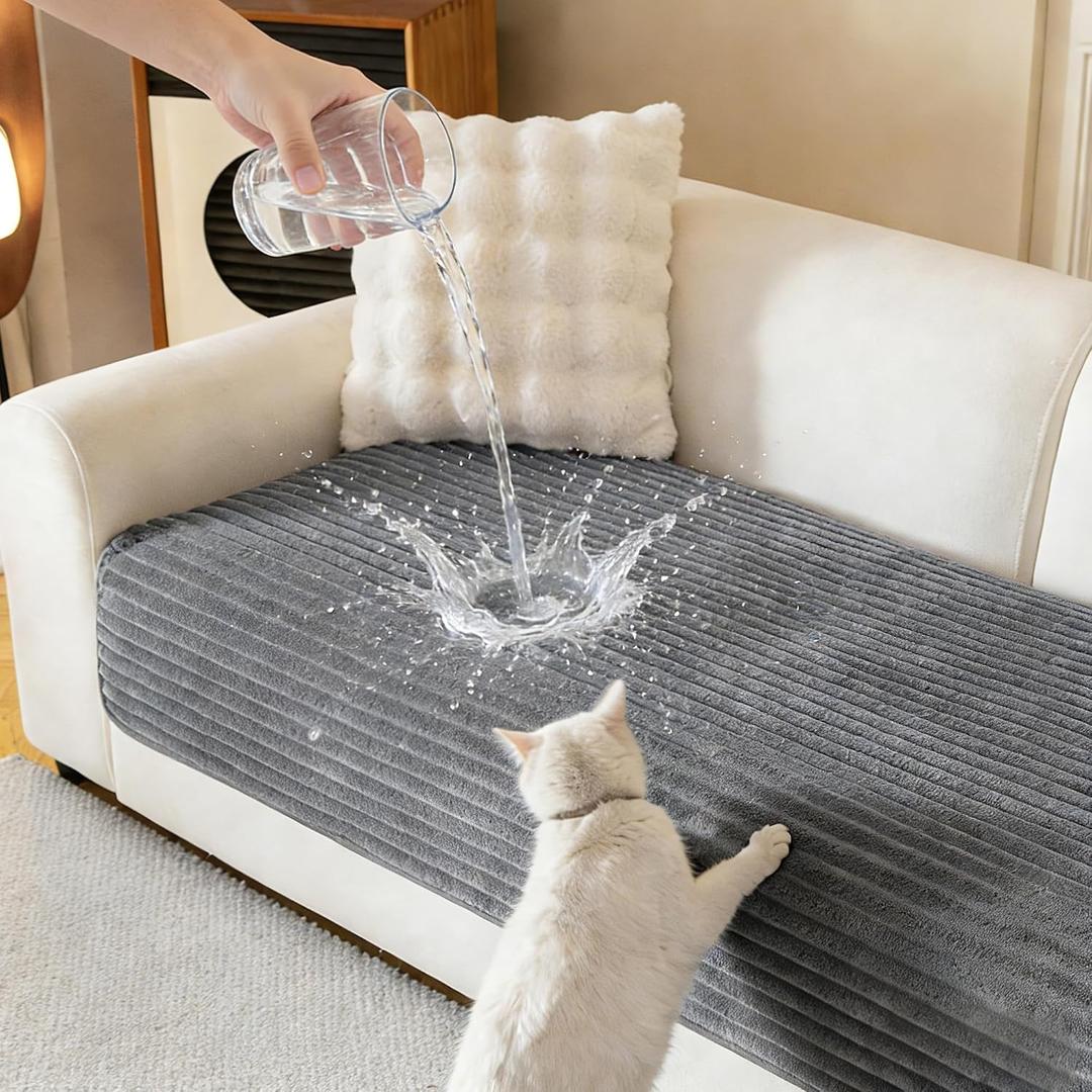 MYSKY HOME 100% Waterproof Couch Cover for Sofa, Couch Covers for Dogs, Non Slip Back Pet Sectional Sofa Covers for 3 Cushion Couch, Sofa Covers Washable, Dog Bed Cover, Dark Grey, 35"x70.9"