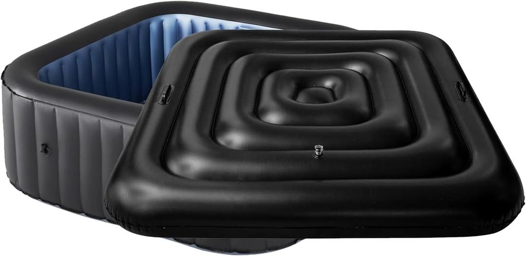 4.4Ft Inflatable Hot Tub Cover with Handle,Energy Saving Lid for Square Hot Tub,Outdoor Inflatable Hot Tub,Foldable Protective Rain Overflow Cover for Inflatable Outdoor Hot Tubs (Black)