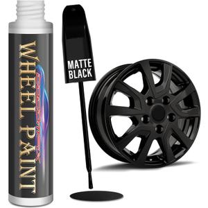Matte Black Rim Touch Up Paint, Flat Black Wheel Paint Pen for Curb Rash & Scratch, Car Wheel Scratch Repair Kit for Alloy, Metal, Enamel, Universal Satin Black Automotive Touch Up Paint Pen (1 fl oz)
