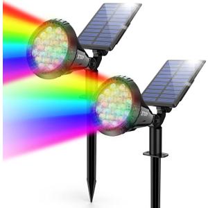 Solar Color Spot Lights Outdoor, 21 LEDs Color Changing Outdoor Lights, IP67 Waterproof RGB Multicolor Yard Solar Spotlights Auto On/Off for Pathway Garden Pool Patio Tree, 2 Pack