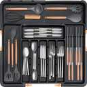 Homecor Silverware Organizer - Expandable Kitchen Drawer Organizer, 3" High Utensil Holder, BPA Free Flatware and Cutlery Tray for Spoons Forks Knives, Plastic Kitchen Organizer and Storage, Black