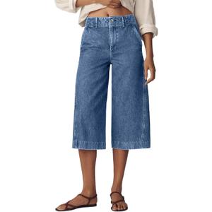 Astylish Capris Jeans for Women Wide Leg High Waisted Stretchy Jean Pants with Slanted Pockets (10, Ashleigh Blue)