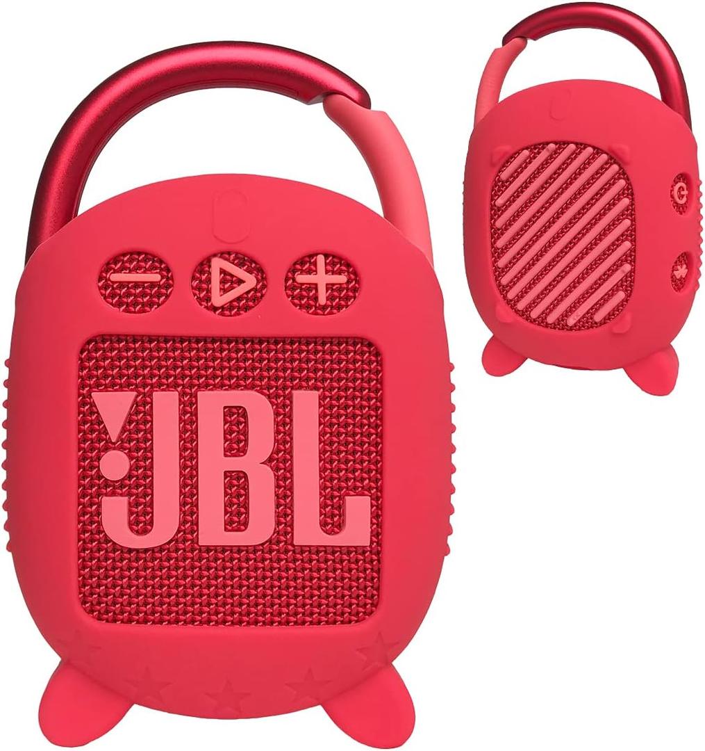 JCHPINE Silicone Cover Case for JBL Clip 4 Portable Bluetooth Speaker, Protective Carrying Case for JBL Clip 4 Portable Bluetooth Speaker Stand Up Holder (Red)