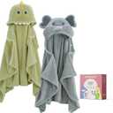 Momcozy Baby Bath Towels with Visualize Health Label - Ultra Soft & Absorbent Coral Fleece Hooded Towels for Newborn, Infant, Toddler (0-36 Months) Bath Essentials (Large Size,2 Pack)