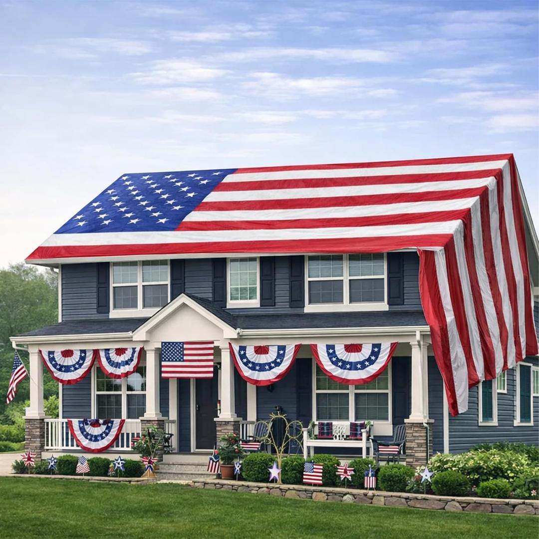 Tudomro 20 x 38 ft Extra Large American Flag for Outdoor Waterproof Big 250th 4th of July Heavy Duty USA Flag with Embroidered Star, Sewn Stripes and Brass Grommet Patriotic Decor for Independence Day