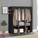 LOKEME Portable Closet, Portable Closets for Hanging Clothes with 3 Hanging Rods and 6 Storage Shelves and 4 Side Pockets, Black Wardrobe Closet Easy to Assemble and Strong and Stable