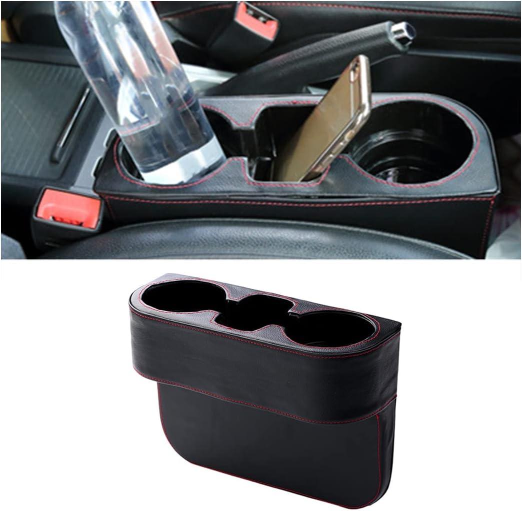 AICEL Car Cup Holder with Phone Holder, Side Pocket Console Leather Cover, Auto Front Seat Gap Interior Drink Organizer, Multifunction Accessories Storage Coin Drinks Key Wallet Sunglasses (Black)
