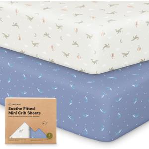 2-Pack Mini Crib Sheets Fitted - 38x26 Pack N Play Sheets for Pack and Play Mattress, Organic Cotton, Soft & Breathable Playard Bedding, Neutral Mini Toddler Bed Cover for Boys, Girls (Marine Muse)