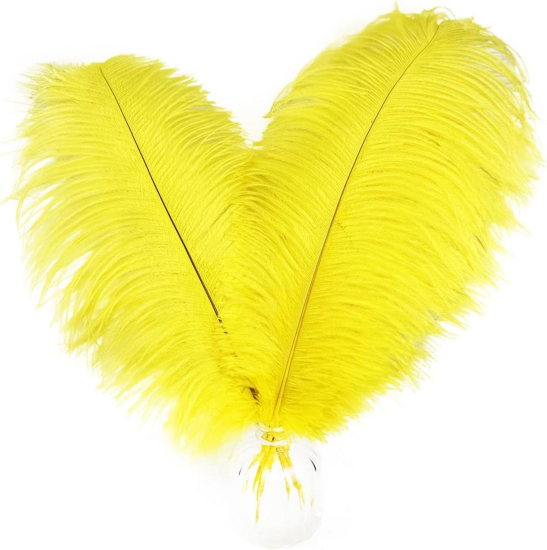 Happy Feather 16-18 inch Yellow Ostrich Feathers Craft for Wedding Party Centerpieces Home Decoration DIY Craft Pack of 10