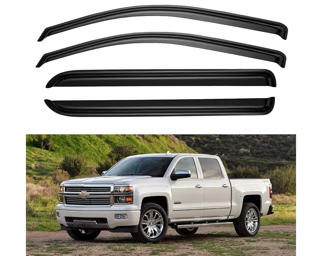 Window Visors Rain Guards for 2014-2018 Chevy Silverado/GMC Sierra 1500 Full-Size Cab, Out-Channel Window Vent Wind Deflectors Visors Shades for 2015-2019 Silverado/Sierra 2500HD 3500HD Crew Cab