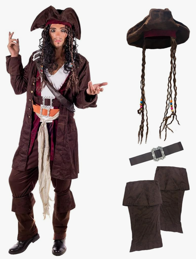 fun shack Mens Pirate Costume, Adult Pirate Outfit for Men, Halloween Pirate Attire, Perfect for Costume Parties L