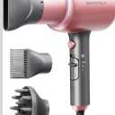 Wavytalk Hair Dryer, Blown Away Ionic Hair Dryer for Curly Hair with Diffuser, 1875W Fast Drying Blow Dryer with Ceramic Technology, 3 Attachments for All Hair Types, Light and Quiet, Rose Gold