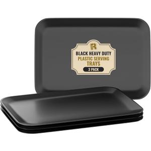 3 Pack Black Plastic Serving Trays for Party - Black Serving Tray 8 x 11 Inch - Heavy Duty Dessert Trays for Food - Rectangular Party Serving Trays for Entertaining