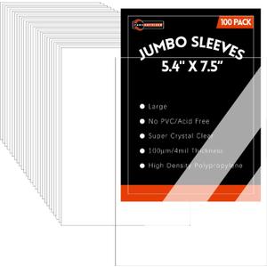 100 Pack Jumbo Card Sleeves Size L (5.4"x7.5") 4 Mil - Oversized Card Sleeves for Thick Trading Cards, Sports & Photos Storage, Exact Fit Plastic Sleeves with Snug Fit & Easy Insertion