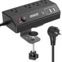 Desk Clamp Power Strip 10FT with PD 20W Fast Charging USB C, JXGUCAT Desktop Mount Power Strip Surge Protector, Removable Extension Cord with 4 Outlets 4 USB Ports, Fit 1.8" Tabletop Edge, Black