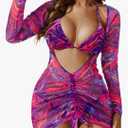 3 Piece Swimsuits Women Bikini Sets Triangle Halter Bathing Suit with Sexy Mesh Beach Cover Up, M