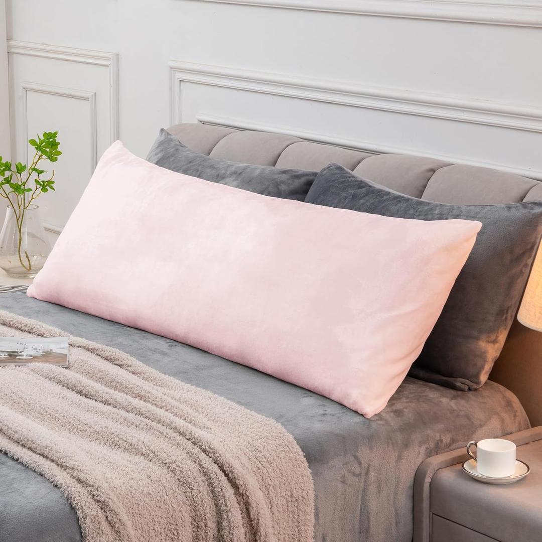 BEDELITE Body Pillow Cover with Zipper Closure, Super Soft and Cozy Fuzzy Fleece Pillowcase 20 x 54 Inches, Luxury Fluffy Plush Long Body Pillow Pillowcase for All Seasons(Pink)