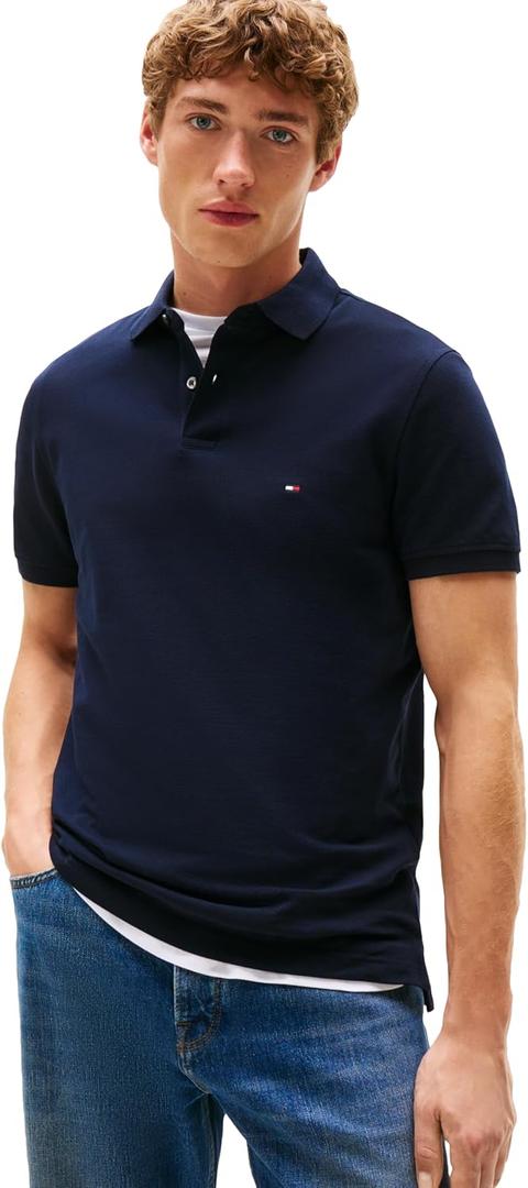Tommy Hilfiger Men's Short Sleeve Polo Shirts in Regular Fit With Stretch and Organic Pique Cotton (Blue, S)