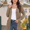 Yincro Womens Lightweight Cardigan Long Sleeve Open Front Casual Sweater Cardigans with Pockets (Brown, XXL)