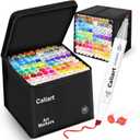 Caliart Markers, 100 Colors Dual Tip Art Markers Sketch Pens Permanent Alcohol Based, with Case for Adults Artists Drawing Illustration Sketching Coloring (White Barrel)