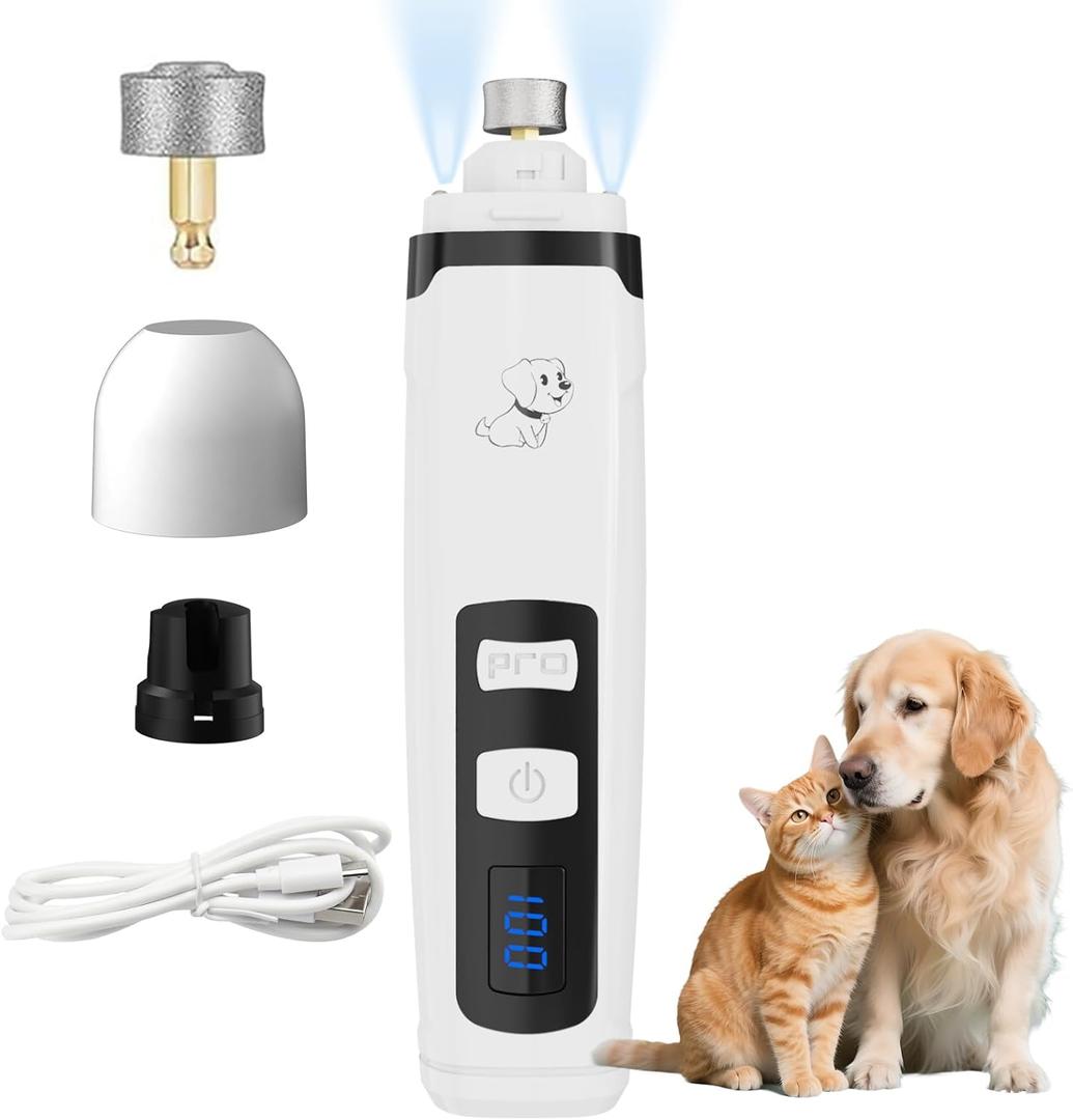 Dog Nail Grinder,Quiet Dog Nail Grinder for Large Medium Small Dogs Paw & Cats Claw, Dual Light USB Rechargeable Electric 2-Speed Pet Toenail Grooming Supplies, Gifts for Cat/Dog Lovers (M2)