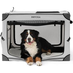 EHEYCIGA Collapsible Dog Crate 42 Inches, Portable Travel Crate for Extra Large Dogs, Soft Foldable Pet Kennel with 4-Door Mesh Windows Indoor & Outdoor, Grey