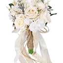 CEWOR Wedding Bouquets for Bride Bridesmaid, White Champagne Artificial Roses Flowers Wedding Decoration (7.5in)