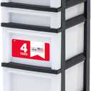 IRIS USA Plastic Drawer Storage Organizer Rolling Cart, with Wheels Casters, 4-Drawers, for Classroom Art Craft Supplies Dresser Closet Bathroom Laundry Room, Black/Pearl