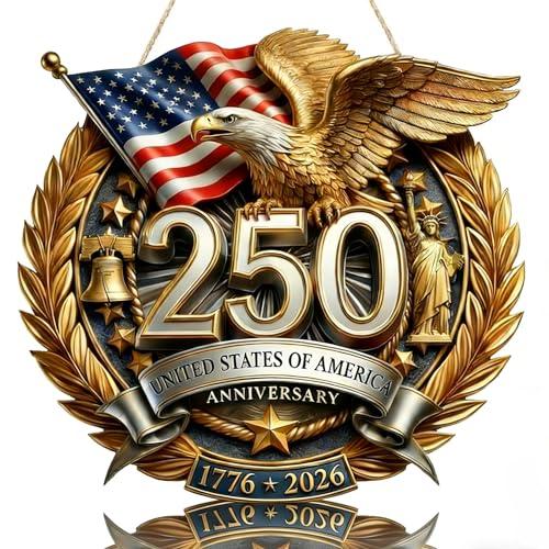 250th Anniversary Decoration 3D Wooden Eagle Door Sign USA Freedom Wreath for America 1776-2026 Wall Signs Decoration Double Layer Wreaths Sign Hanging for Home Wall Door Decor Party Accessories