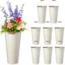 Mumufy 8 Pcs 13.8 Inch Wedding Galvanized Metal Vases for Flowers Buckets for Flowers Galvanized Metal Tin Bucket with Handle for Wedding Table Rustic Vintage Home Decor Farmhouse Flower Vases(White)