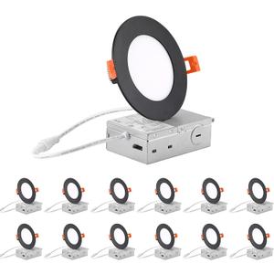 ZYC 4-Inch LED Recessed Lighting - 9W Ultra-Thin LED Ceiling Lights,2700-5000K Selectable,5CCT Dimmable Canless Wafer Downlight,800LM High Brightness,Dimmable Can Lights,Pack of 12 Black.
