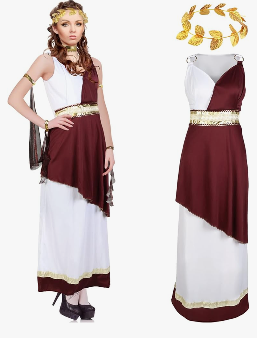 Haysandy 5 Pcs Greek Costume Womens Toga Costume Roman Women Adult with Roman Leaf Wreath Set for Halloween carnival Party, Size M