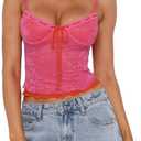 Women Y2K Camisole Spaghetti Strap Lace Trim Square Neck Tank Top Summer Basics Going Out Tops Streetwear (Small)