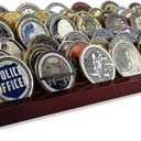 8 Rows Military Challenge Coin Display Stand - Holds 60-70 Coins, Solid Wood Army Police Coin Rack Display Holder for Desktop, Mahogany
