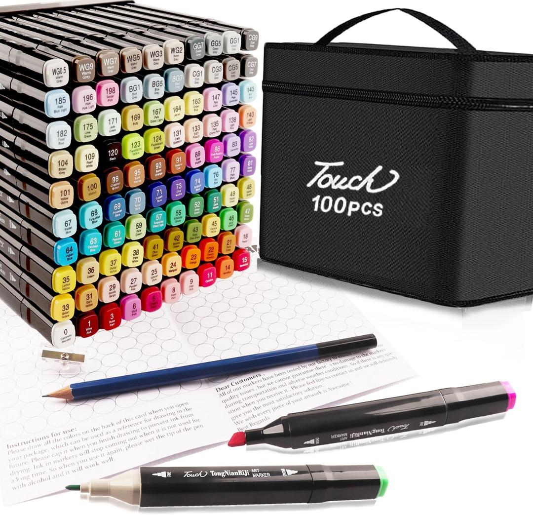 ELEAZAR 100 Color Alcohol Based Dual Tip Markers Set, Permanent Sketch Markers for Kids, Adults Coloring and Artist Illustration (102)