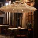 GDY 9 ft 2-Tier Solar Tiki Umbrella, 32 LED Ligths Hula Thatched Tiki Umbrellas, Straw Umbrella, Pool, Patio, Beach