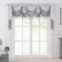 Loom and Mill Luxury Jacquard Waterfall Valance for Living Room Bedroom, Elegant European Floral Swag Window Valances with Tassels, Blue Grey Swag Curtains for Banquet Holiday Decor(W79Inch,1 Panel)