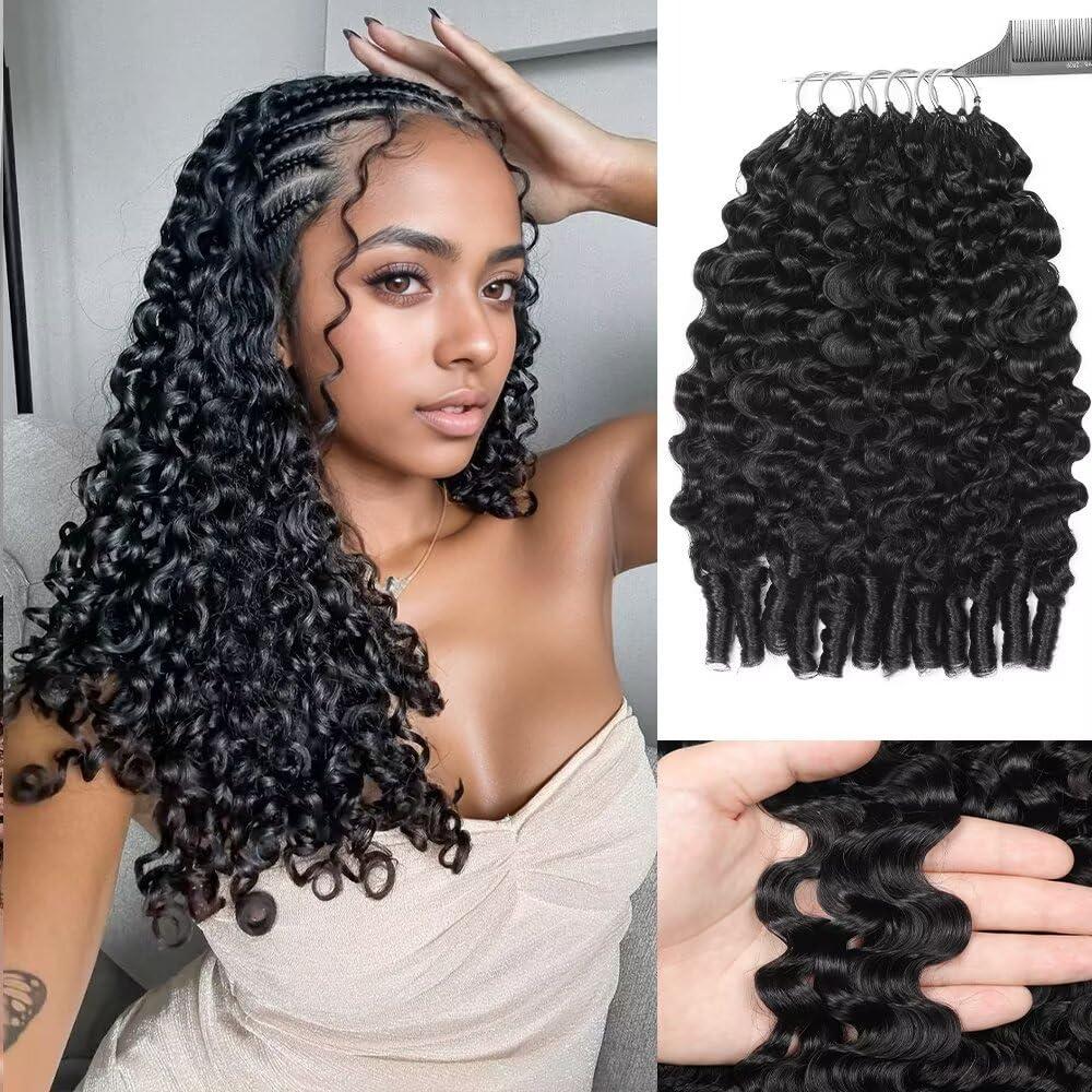 Human Crochet Hair for Black Women 18 Inch 150g Burmese Curly Human Hair Crochet Bundles Lightweight Pre-Separated Feather Crochet Human Hair Invisible Miracle Knots Hair Extensions Natural Black