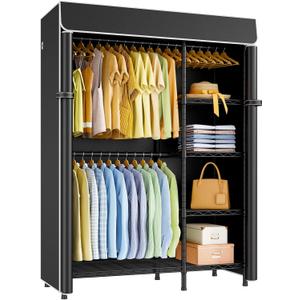 ULIFHOME F2C Clothes Rack with Cover, Black Clothing Racks Heavy Duty