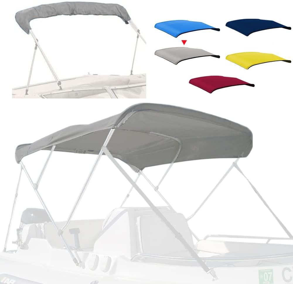 3 Bow Fade and Crack Resistant Bimini Top Replacement Cover, 600D Marine Grade Waterproof Sun Shade Boat Canopy, Easy Install Zipper Sleeves Boat Awning/Without Frame, Grey 6'L 54"-60" W (gray)