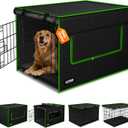 Ventilated Dog Crate Cover,Double Windows&Top Breathable Mesh, Indoor Outdoor Kennel Cover, 900D Waterproof Oxford Cloth, All Sides Open, Universal Fit for 1 2 3 Doors 48 inches Wire Dog Crate.