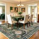Washable Area Rugs - Perfect for Living Room, Bedroom, Kids Room, Nursery - Stain & Water Resistant Non-Slip, Pet & Child Friendly, Vintage Tribal Area Rugs (Green, 8' x 10')